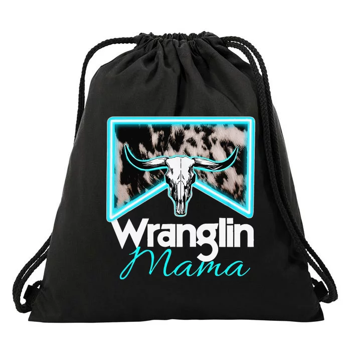 Rodeo Mama Cow Rodeo Mom Western Cowhide Wranglin Mama Drawstring Bag