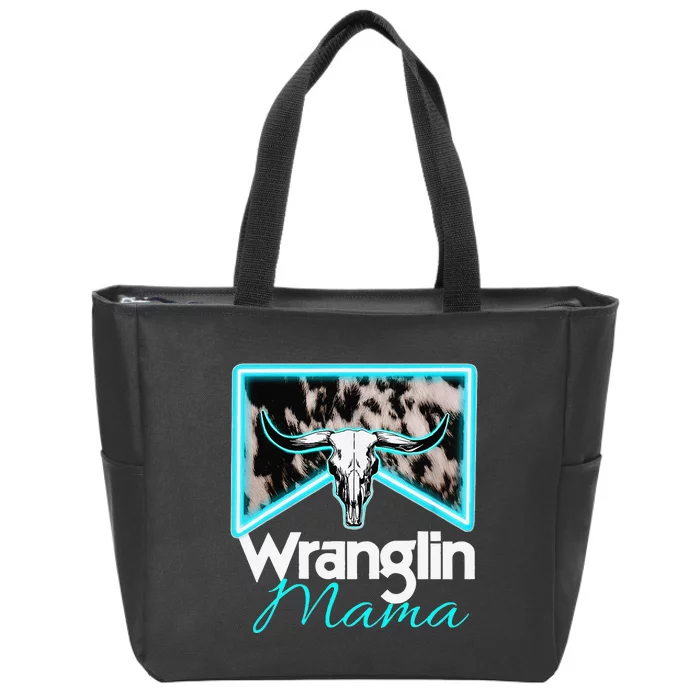 Rodeo Mama Cow Rodeo Mom Western Cowhide Wranglin Mama Zip Tote Bag