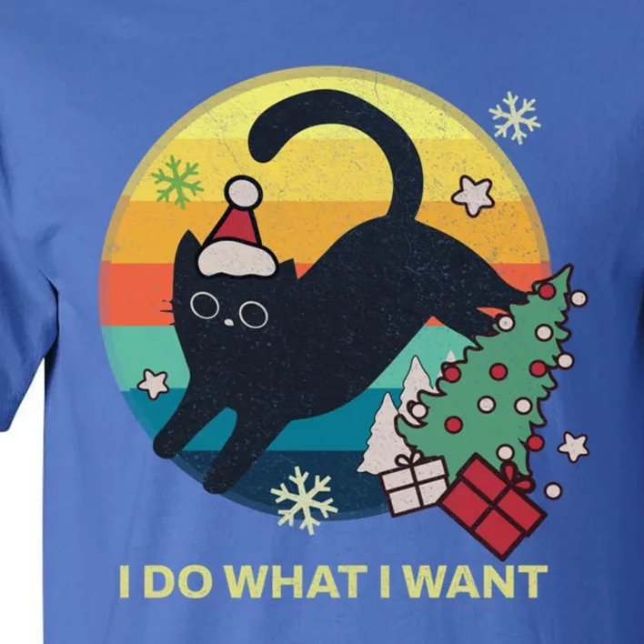 Retro Meowy Christmas I Do What I Want Funny Cat Great Gift Tall T-Shirt