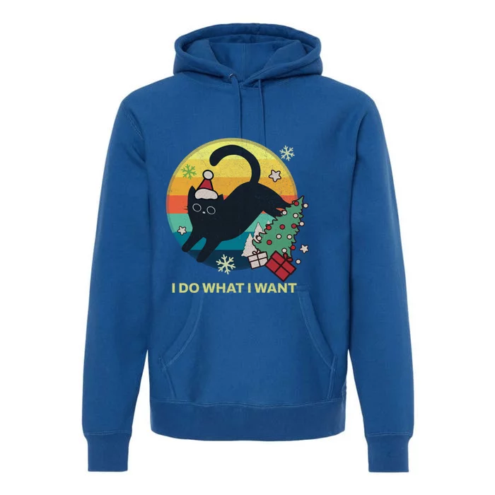 Retro Meowy Christmas I Do What I Want Funny Cat Great Gift Premium Hoodie