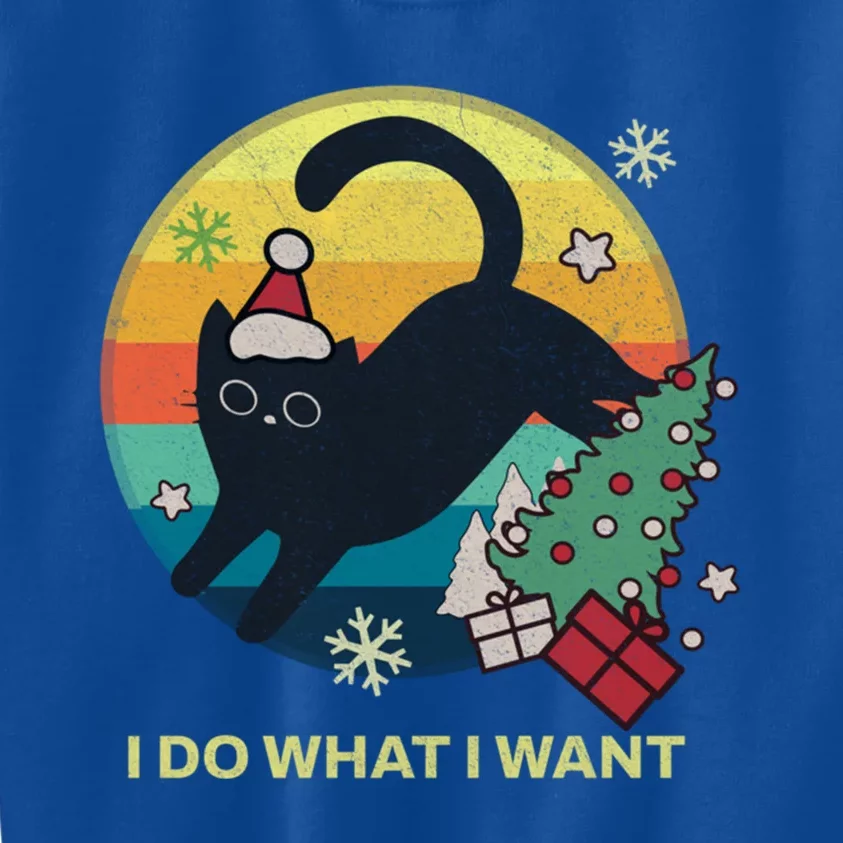 Retro Meowy Christmas I Do What I Want Funny Cat Great Gift Kids Sweatshirt