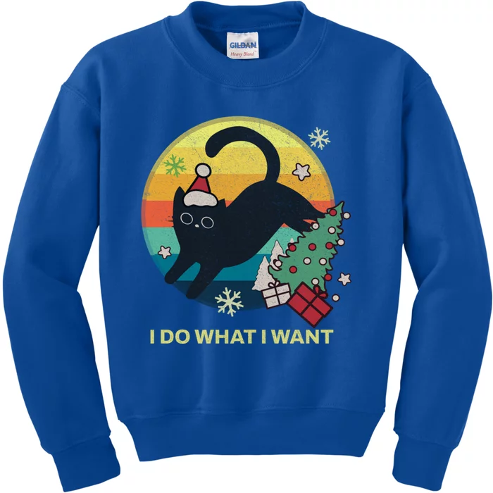 Retro Meowy Christmas I Do What I Want Funny Cat Great Gift Kids Sweatshirt