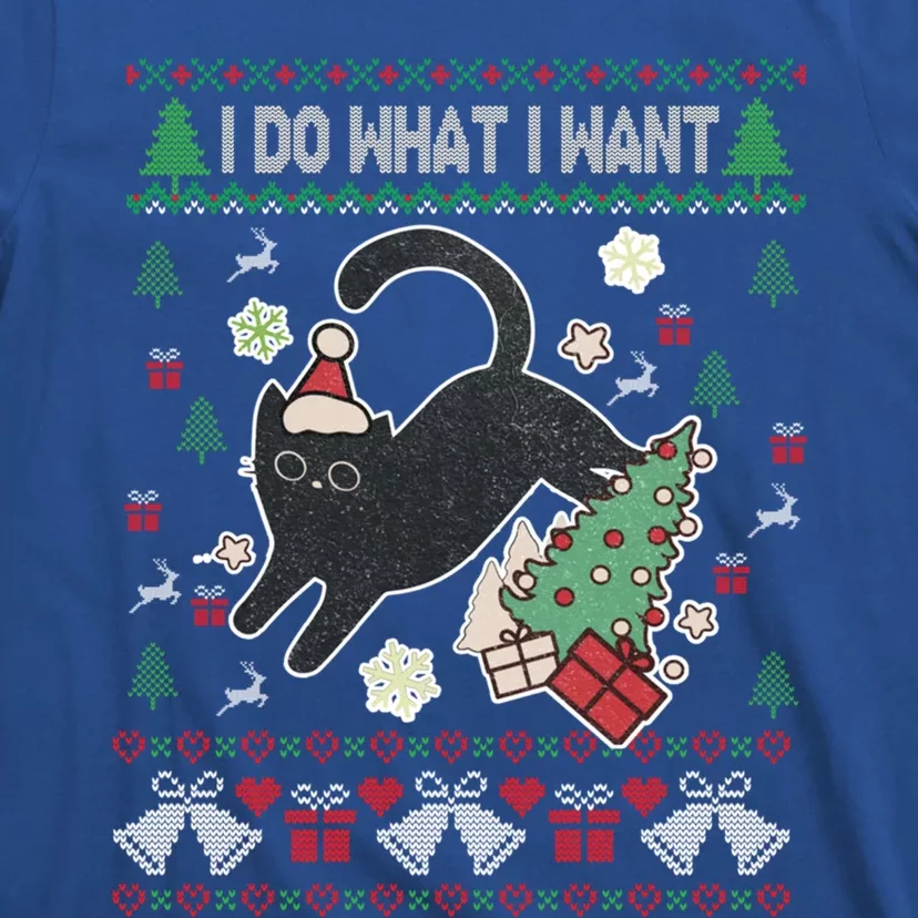 Retro Meowy Christmas I Do What I Want Funny Cat Xmas Funny Gift Cute Gift T-Shirt