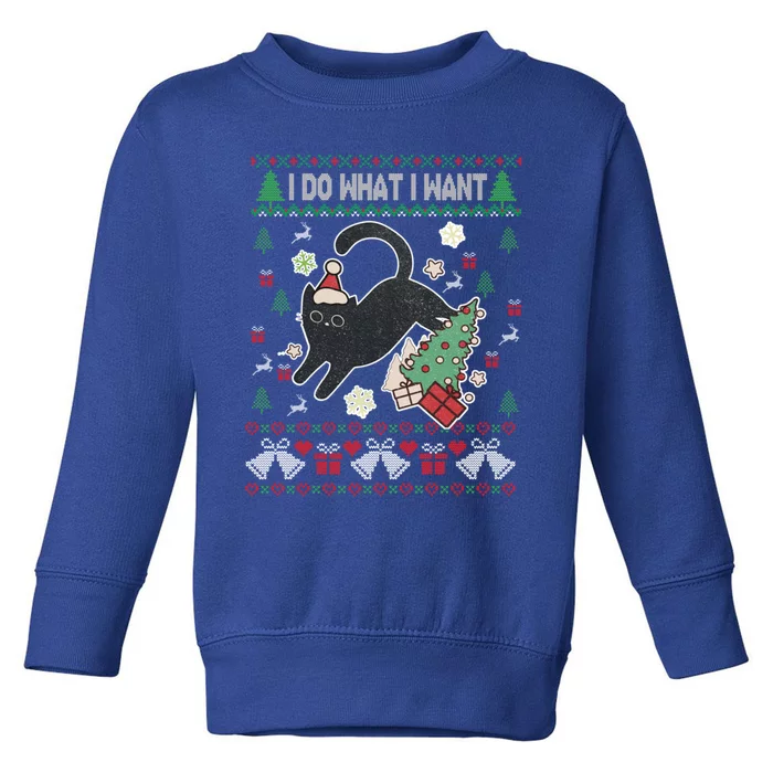 Retro Meowy Christmas I Do What I Want Funny Cat Xmas Funny Gift Cute Gift Toddler Sweatshirt