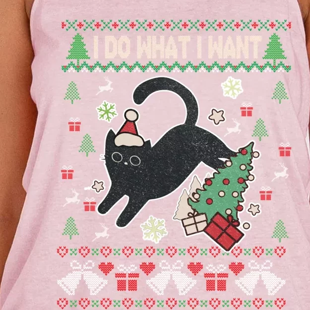 Retro Meowy Christmas I Do What I Want Funny Cat Xmas Funny Gift Cute Gift Women's Knotted Racerback Tank