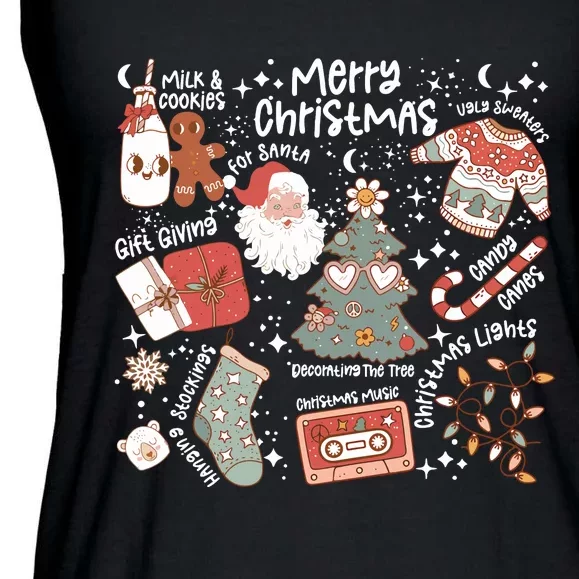 Retro Merry Christmas Vibes Retro Santa Claus Ladies Essential Flowy Tank