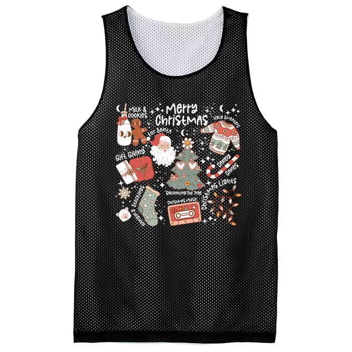 Retro Merry Christmas Vibes Retro Santa Claus Mesh Reversible Basketball Jersey Tank