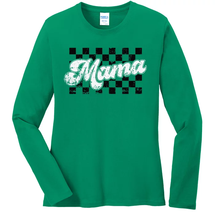 Retro Mama Checkered Vintage Mothers Day Mom Ladies Long Sleeve Shirt