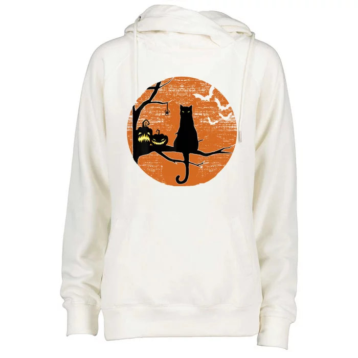 Retro Moon Cat Mom Gift Womens Funnel Neck Pullover Hood