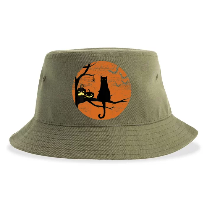 Retro Moon Cat Mom Gift Sustainable Bucket Hat