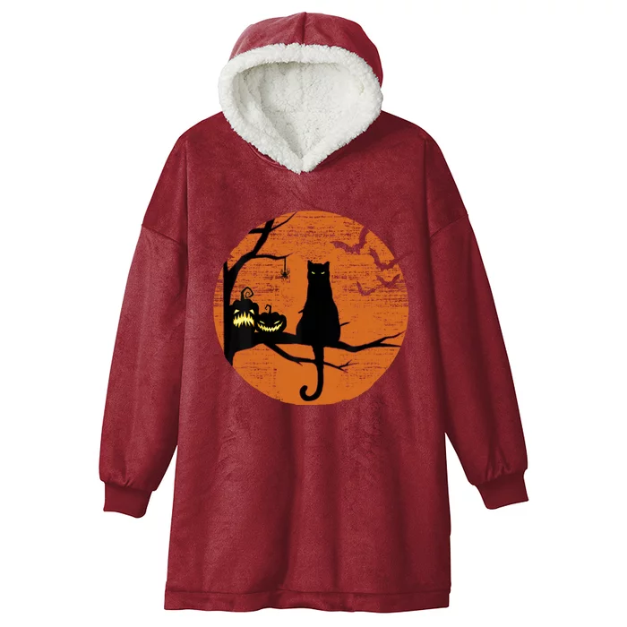 Retro Moon Cat Mom Gift Hooded Wearable Blanket