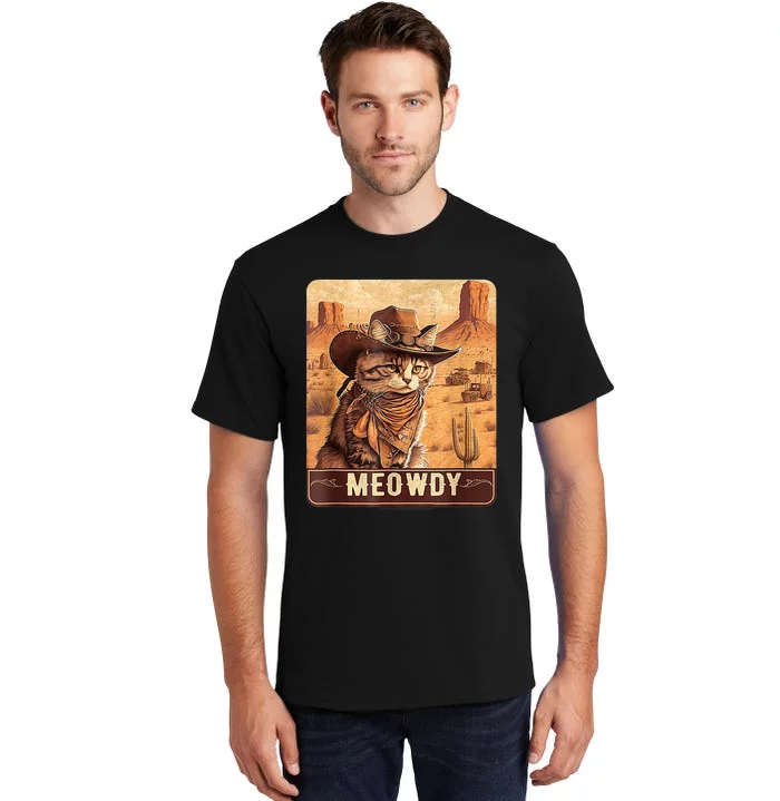 Retro Meowdy Country Cowboy Cat Lover Vintage Tall T-Shirt