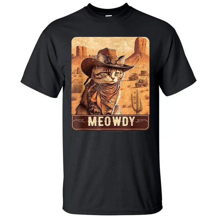 Retro Meowdy Country Cowboy Cat Lover Vintage Tall T-Shirt