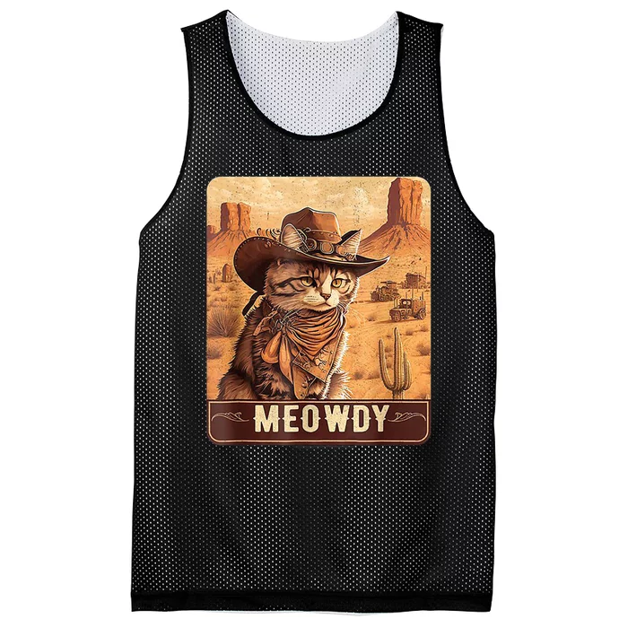 Retro Meowdy Country Cowboy Cat Lover Vintage Mesh Reversible Basketball Jersey Tank