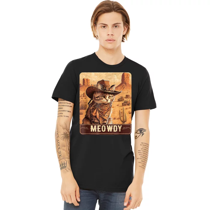 Retro Meowdy Country Cowboy Cat Lover Vintage Premium T-Shirt