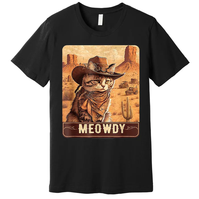 Retro Meowdy Country Cowboy Cat Lover Vintage Premium T-Shirt