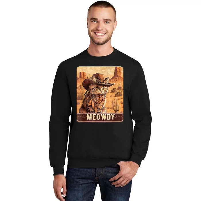 Retro Meowdy Country Cowboy Cat Lover Vintage Tall Sweatshirt