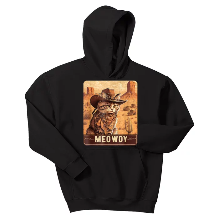 Retro Meowdy Country Cowboy Cat Lover Vintage Kids Hoodie