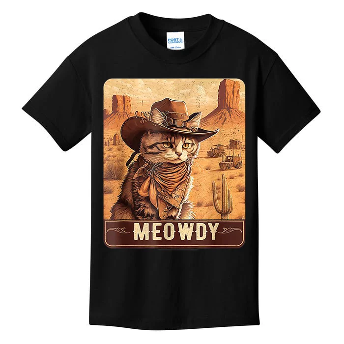 Retro Meowdy Country Cowboy Cat Lover Vintage Kids T-Shirt