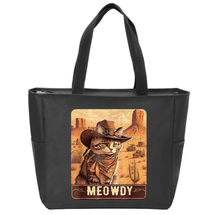 Retro Meowdy Country Cowboy Cat Lover Vintage Zip Tote Bag