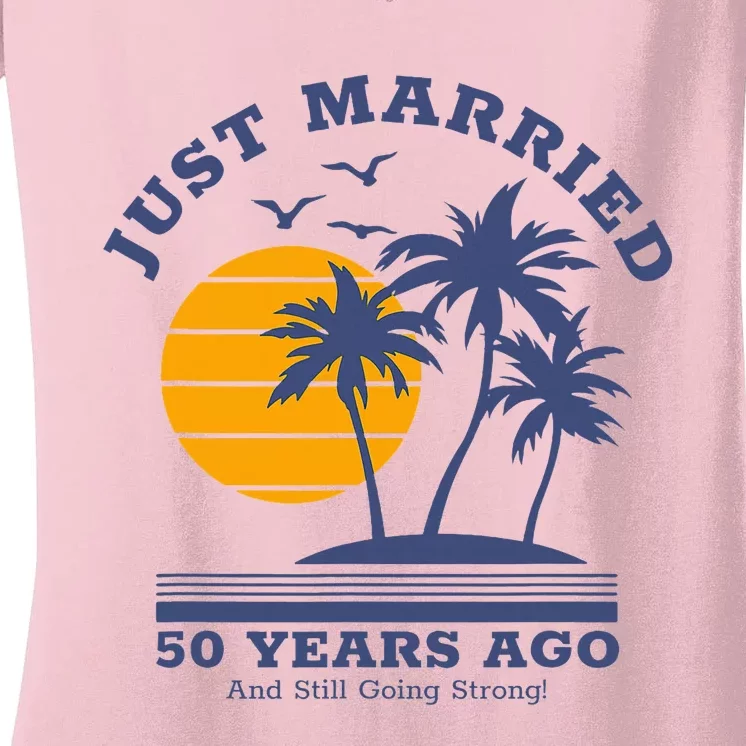 Romantic Matching Couples Golden 50th Wedding Anniversary Women's V-Neck T-Shirt