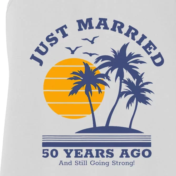 Romantic Matching Couples Golden 50th Wedding Anniversary Women's Racerback Tank