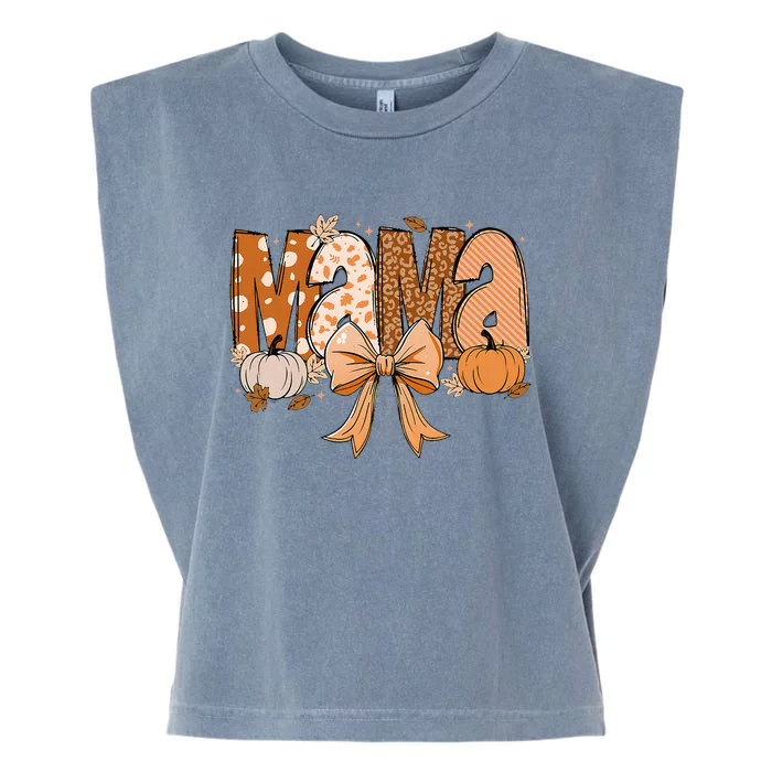 Retro Mama Coquette Bows Leopard Mom Fall Thanksgiving Women Garment-Dyed Women's Muscle Tee