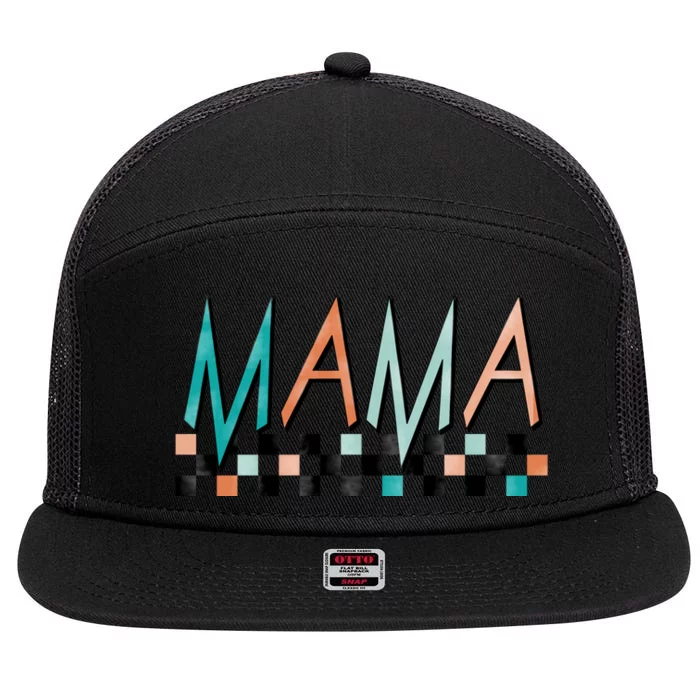 Rocker Mama Checkered Mom Mother's Day 7 Panel Mesh Trucker Snapback Hat