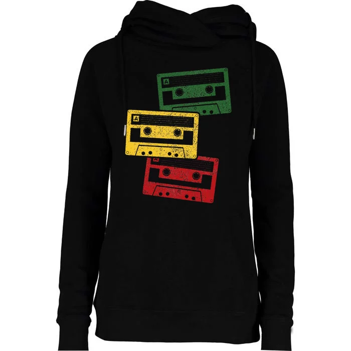 Reggae Music Cassette Tapes Vintage Retro Rastafari Rasta Womens Funnel Neck Pullover Hood