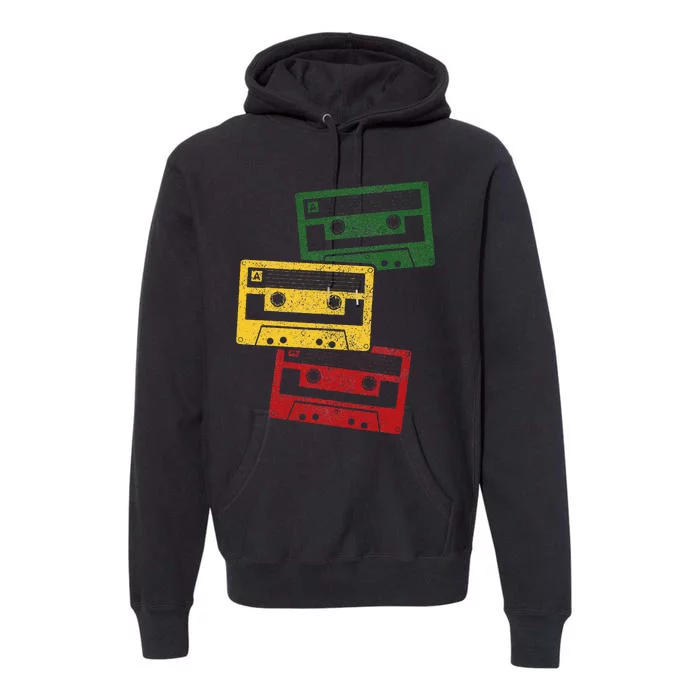 Reggae Music Cassette Tapes Vintage Retro Rastafari Rasta Premium Hoodie