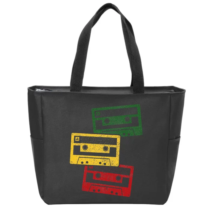 Reggae Music Cassette Tapes Vintage Retro Rastafari Rasta Zip Tote Bag