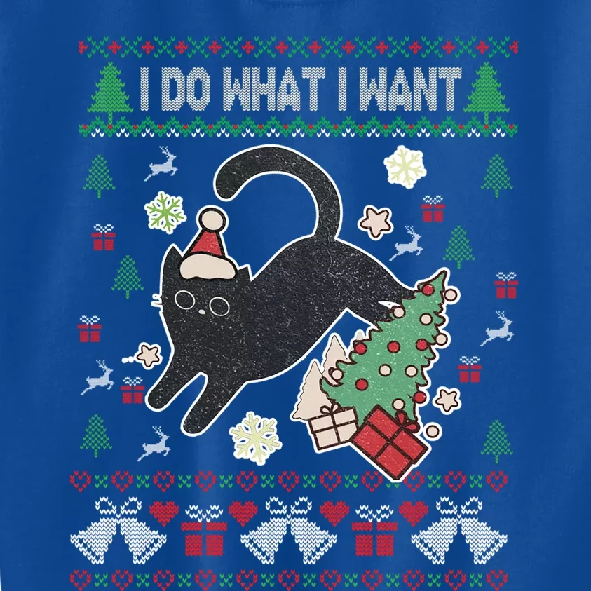 Retro Meowy Christmas I Do What I Want Funny Cat Gift Kids Sweatshirt