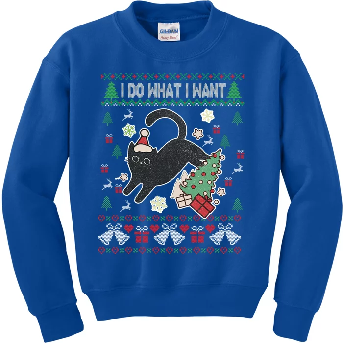 Retro Meowy Christmas I Do What I Want Funny Cat Gift Kids Sweatshirt