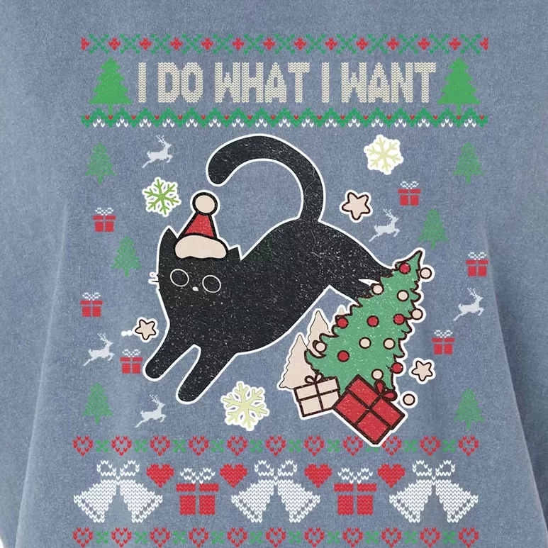 Retro Meowy Christmas I Do What I Want Funny Cat Gift Garment-Dyed Women's Muscle Tee