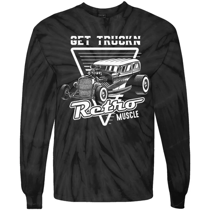 Retro Muscle Cars Hot Rod American Classic Old Automobile Tie-Dye Long Sleeve Shirt