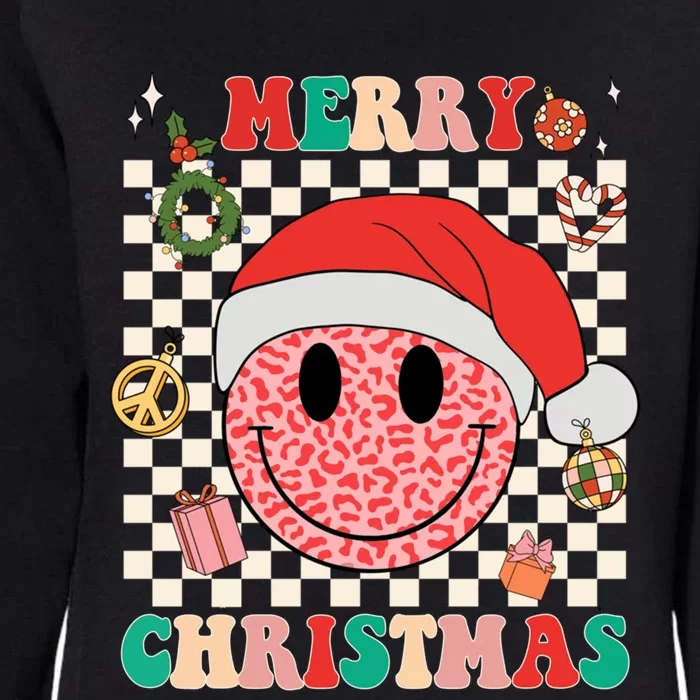 Retro Merry Christmas Happy Face Leopard Smile Face Trendy Gift Womens California Wash Sweatshirt