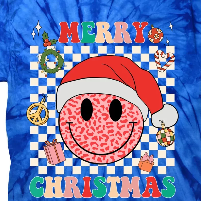 Retro Merry Christmas Happy Face Leopard Smile Face Trendy Gift Tie-Dye T-Shirt