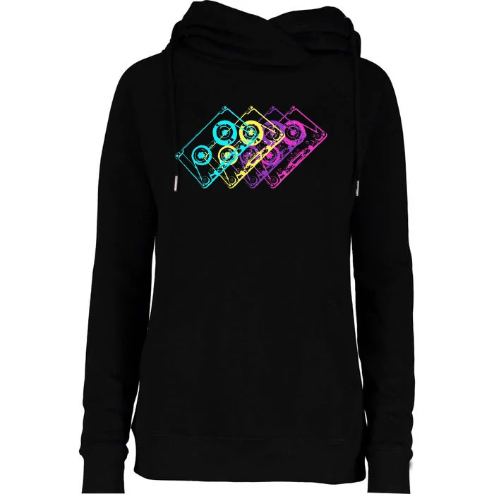 Retro Music Cassette Tapes Mixtape 80s And 90s Womens Funnel Neck Pullover Hood