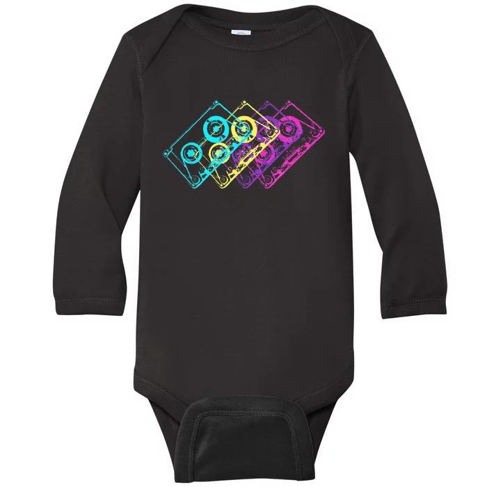 Retro Music Cassette Tapes Mixtape 80s And 90s Baby Long Sleeve Bodysuit