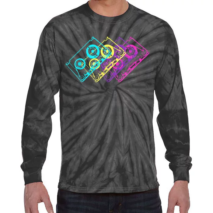 Retro Music Cassette Tapes Mixtape 80s And 90s Tie-Dye Long Sleeve Shirt