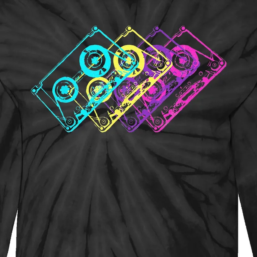 Retro Music Cassette Tapes Mixtape 80s And 90s Tie-Dye Long Sleeve Shirt