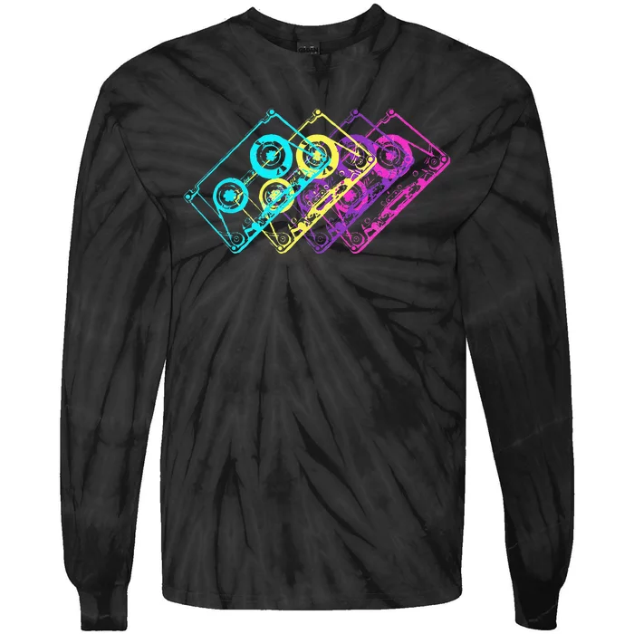 Retro Music Cassette Tapes Mixtape 80s And 90s Tie-Dye Long Sleeve Shirt