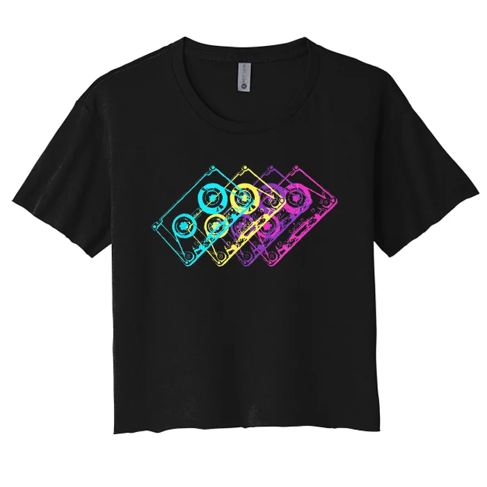 Retro Music Cassette Tapes Mixtape 80s And 90s Women's Crop Top Tee