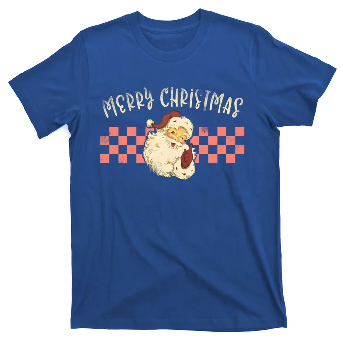 Retro Merry Christmas Vintage Checkered Santa Xmas Gift T-Shirt