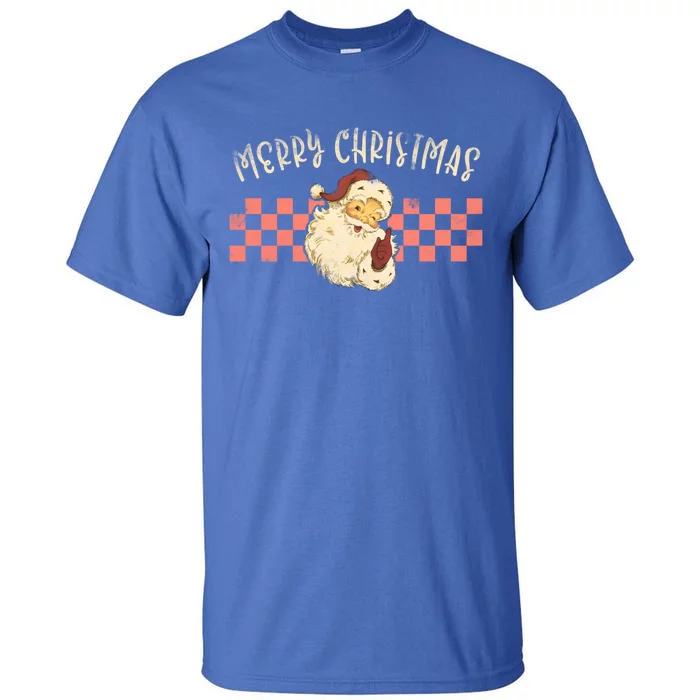 Retro Merry Christmas Vintage Checkered Santa Xmas Gift Tall T-Shirt