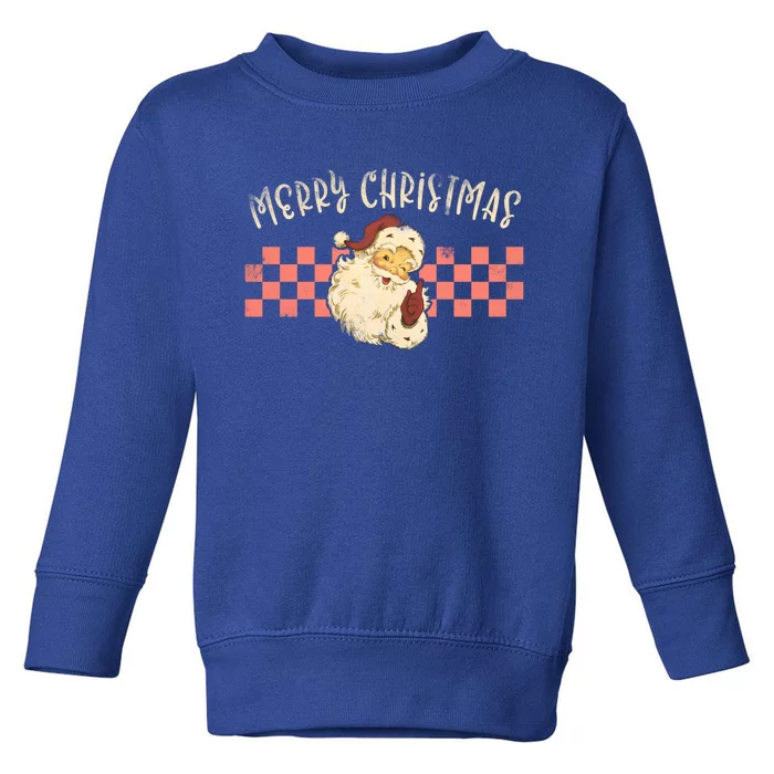 Retro Merry Christmas Vintage Checkered Santa Xmas Gift Toddler Sweatshirt