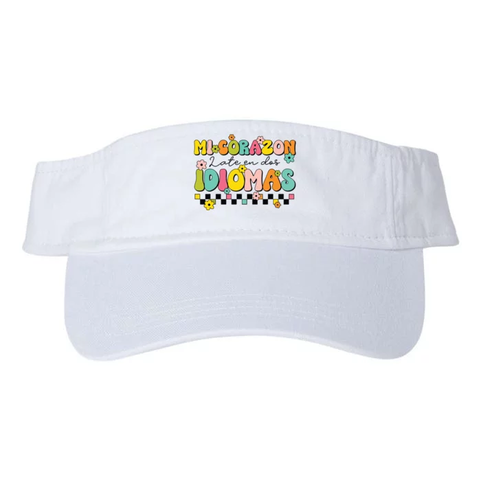 Retro Mi Corazon Late En Dos Idiomas Groovy Spanish Teacher Valucap Bio-Washed Visor