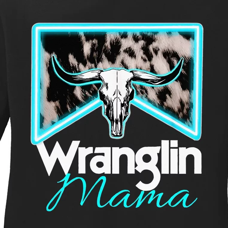 Rodeo Mama Cowgirl Rodeo Mom Western Cowhide Ladies Long Sleeve Shirt