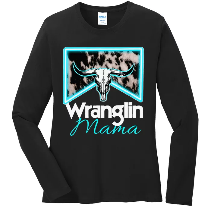 Rodeo Mama Cowgirl Rodeo Mom Western Cowhide Ladies Long Sleeve Shirt