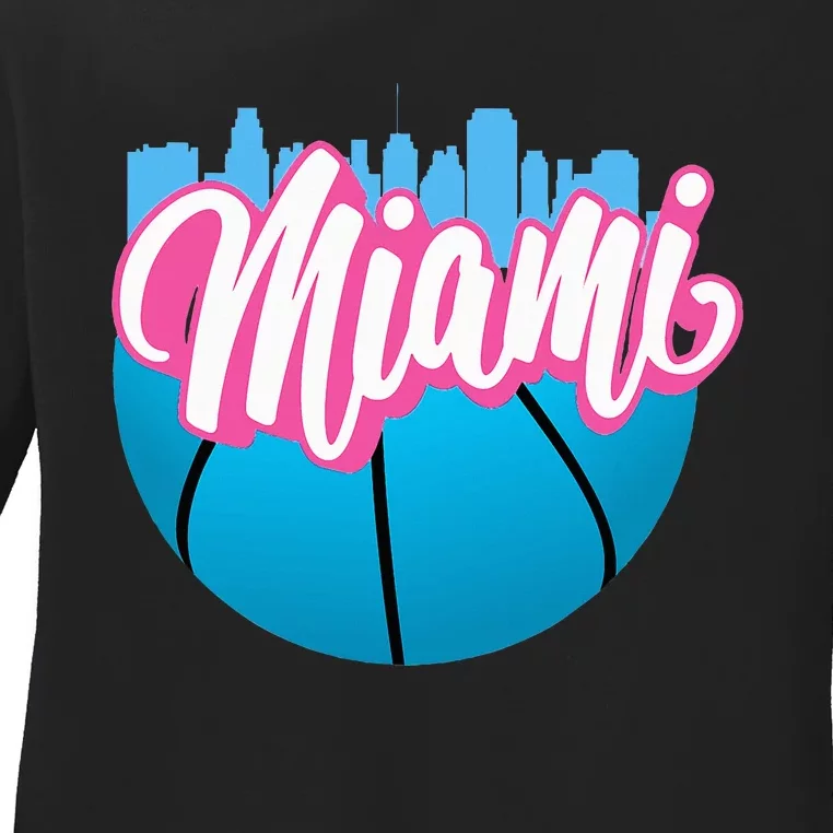 Retro Miami Cityscape Nostalgic Florida Vibes Ladies Long Sleeve Shirt